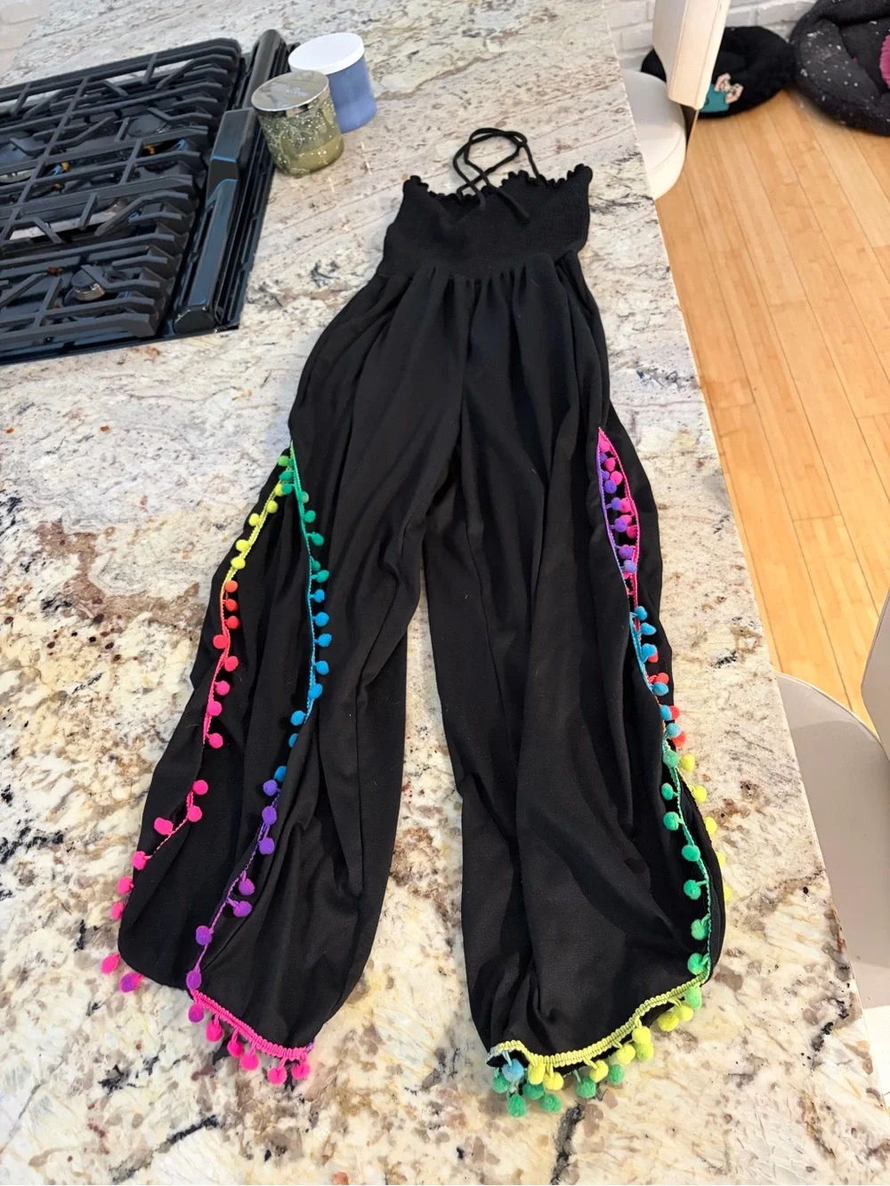 Peixoto Black Halter Jumpsuit with Rainbow Trim
